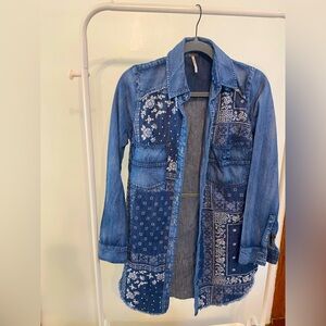 Free People xs long shirt, shirt dress, button down denim , western style